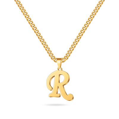 Mens Necklace - Gold Letter R Initial Necklace for Men Boys Letter Pendant Cuban Link Chain Initial Necklaces Collar Cadenas Para Hombres Fathers Birthday Gifts for Men Son Dad Husband Boyfriend