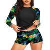 Daci Women Pineapple Two Piece Rash Guard Long Sleeve Swimsuits UV UPF 50+ Swim Shirt Bathing Suit with Boyshort Bottom XXS view 1