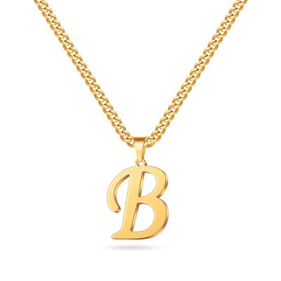 Mens Necklace - Gold Letter B Initial Necklace for Men Boys Letter Pendant Cuban Link Chain Initial Necklaces Collar Cadenas Para Hombres Fathers Birthday Gifts for Men Son Dad Husband Boyfriend