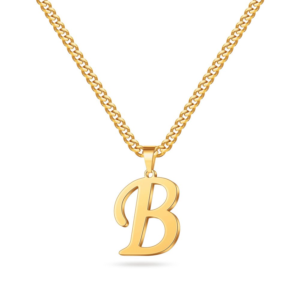 Mens Necklace - Gold Letter B Initial Necklace for Men Boys Letter Pendant Cuban Link Chain Initial Necklaces Collar Cadenas Para Hombres Fathers Birthday Gifts for Men Son Dad Husband Boyfriend