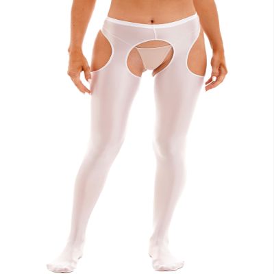 dPois Women Oil Glossy High Waisted Opaque Pantyhose Shimmery Tights Leggings Sexy Yoga Pants White Large