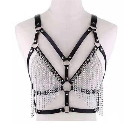 RVLAUGOAA Sexy Leather Tassel Chest Chain Bra Chain Woman's Bikini Lingerie Decorate Body Chain Nightclub Bar Club