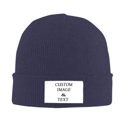 6 Pack Personalized Knit Hat Custom Beanie Hat Add Your Own Picture Text Beanie Winter Knit Hat Navy Blue, One Size