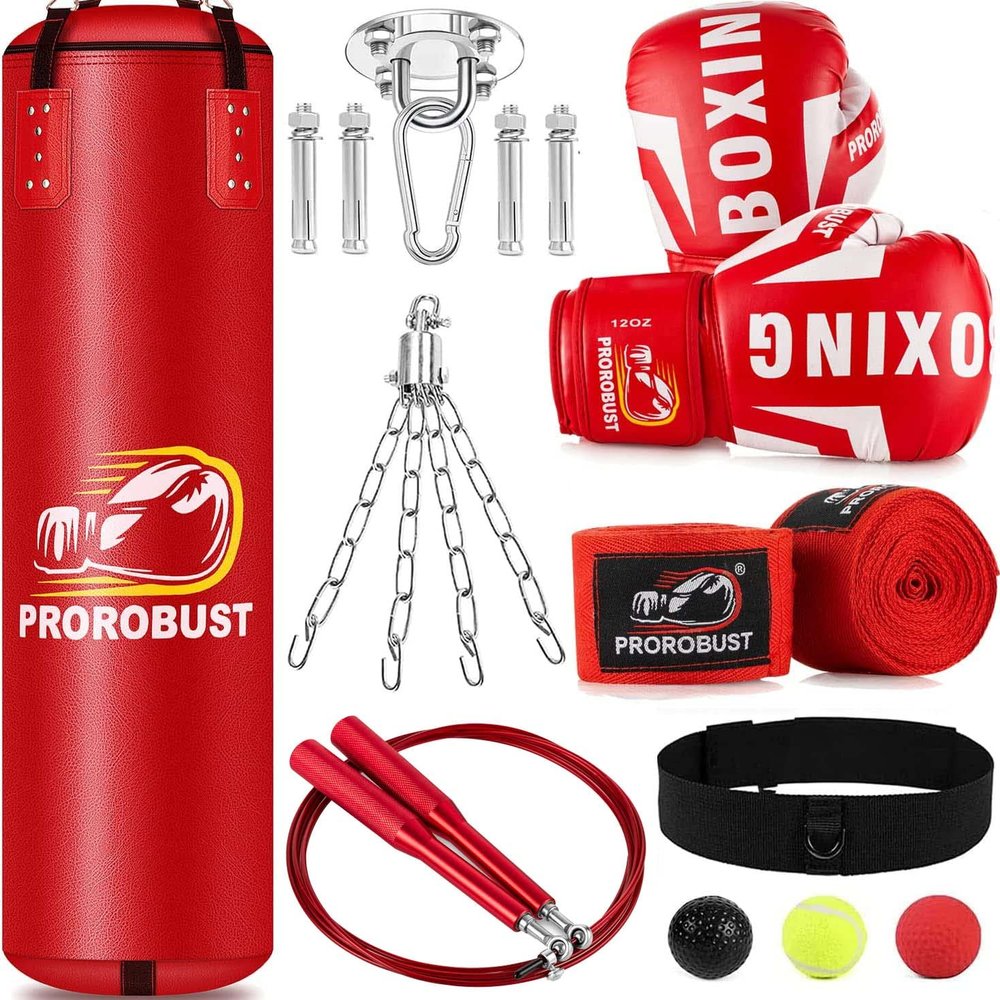 Prorobust Punching Bag for Adults, 4ft PU Heavy Boxing Bag Set with 12 oz Gloves for MMA Kickboxing Boxing Karate Home Gym Training (Unfilled)
