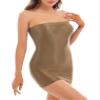 ACSUSS Women Shiny Oil Sheer Micro Mini Tube Dress See Through Bodycon Tight Pencil Cute Dress Coffee Large view 1