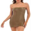 ACSUSS Women Shiny Oil Sheer Micro Mini Tube Dress See Through Bodycon Tight Pencil Cute Dress Coffee Large view 2