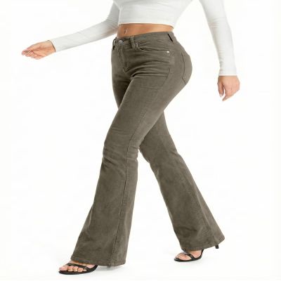 Hybrid & Company Super Comfy Stretch Women 57 Pockets Corduroy Boot Cut Pants P21951BL Olive 3