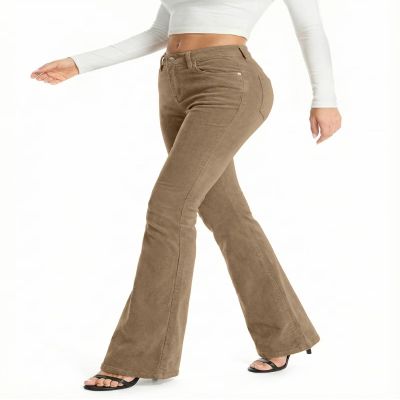 Hybrid & Company Super Comfy Stretch Women 82 Pockets Corduroy Boot Cut Pants P21951BLX Camel 16