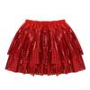 Manyakai Girls Shiny Sequins Layered Tutu Skirts Kids Sparkling Tulle Dance Skirts Athletic Skorts Red 8-10 Years view 2