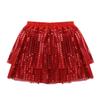 Manyakai Girls Shiny Sequins Layered Tutu Skirts Kids Sparkling Tulle Dance Skirts Athletic Skorts Red 8-10 Years view 3