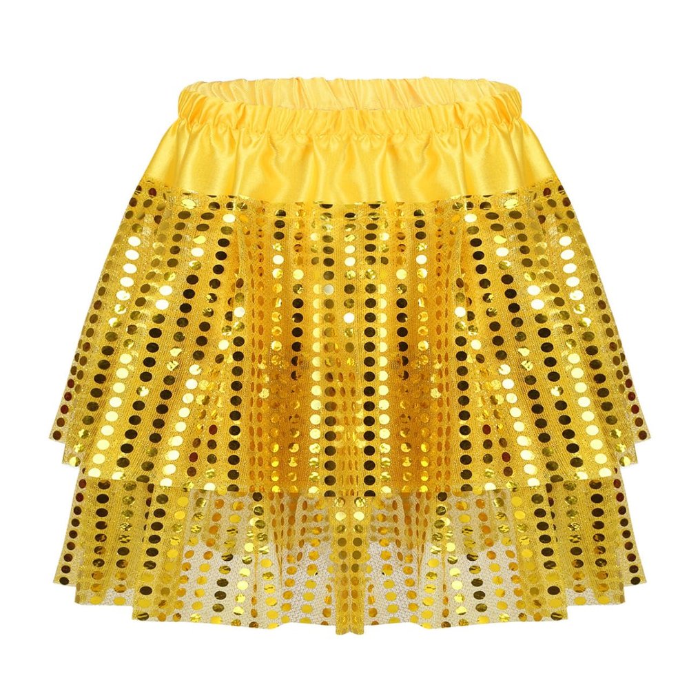 Manyakai Girls Shiny Sequins Layered Tutu Skirts Kids Sparkling Tulle Dance Skirts Athletic Skorts Gold 7-8 Years