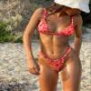 Women Thong Bikini Set Cheeky Halter Triangle String Two Piece Swimsuits Sexy Ruched Brazilian Bathing Suit (Rose Flower,Small) view 4