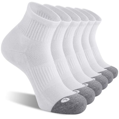 FITRELL 6 Pack Men's Athletic Ankle Socks Cushioned Sports Running Socks, Shoe Size 7-9, White