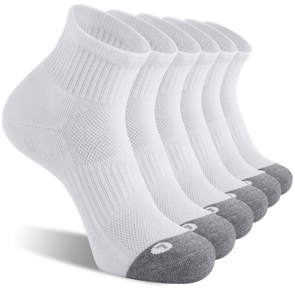FITRELL 6 Pack Men's Athletic Ankle Socks Cushioned Sports Running Socks, Shoe Size 7-9, White