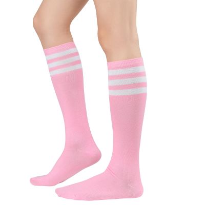 Womens Athletic Socks Knee High Socks Pink Sock Striped Tube Sock Running Socks 1 Pack Pink White