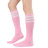Womens Athletic Socks Knee High Socks Pink Sock Striped Tube Sock Running Socks 1 Pack Pink White view 1