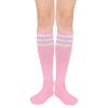 Womens Athletic Socks Knee High Socks Pink Sock Striped Tube Sock Running Socks 1 Pack Pink White view 2