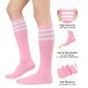 Womens Athletic Socks Knee High Socks Pink Sock Striped Tube Sock Running Socks 1 Pack Pink White view 3