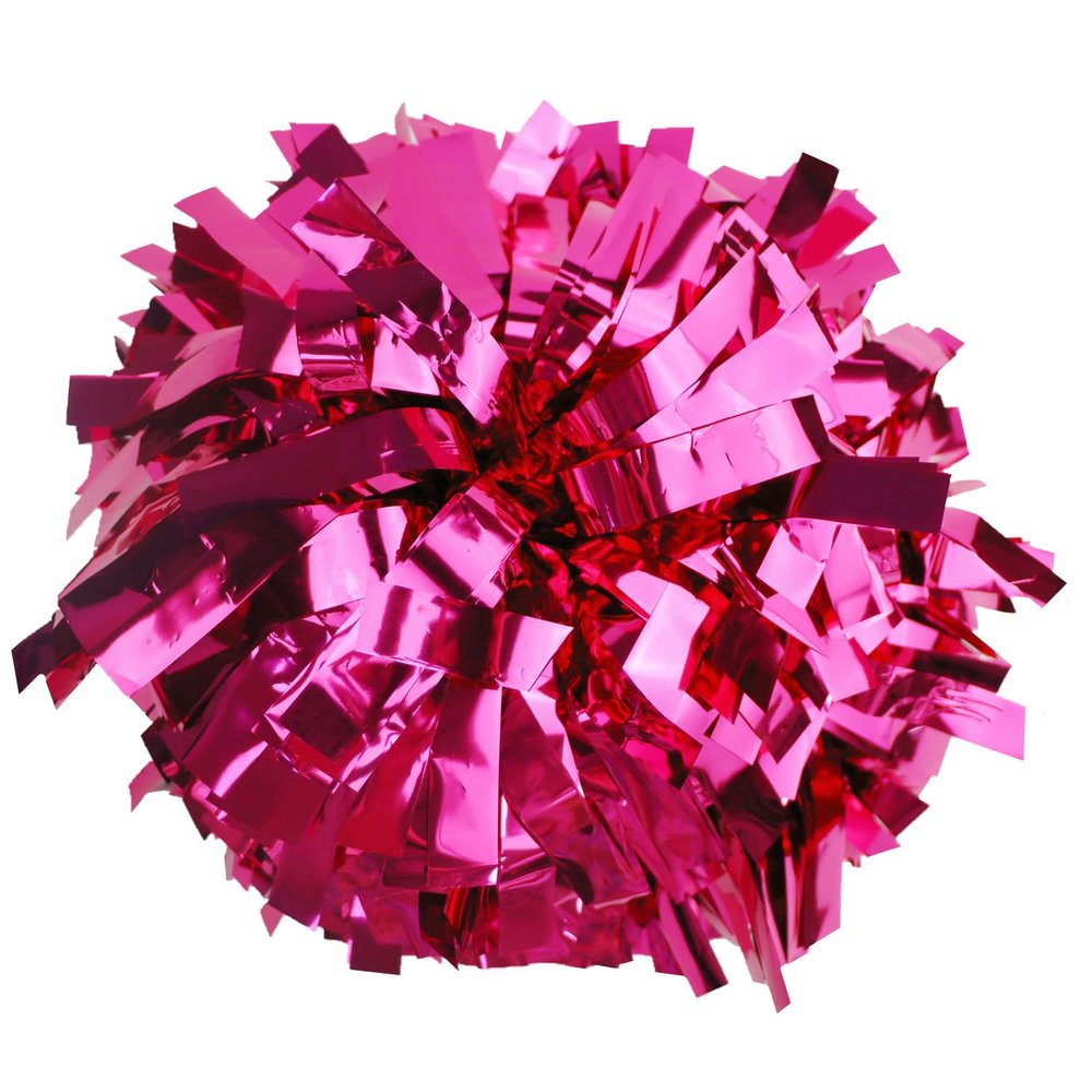 GUIFIER 1 Pair Metallic Cheerleader Pom Poms 6 Inch Cheerleading Poms with Baton Handle, Sparkly Cheerleading Pom Pom, Cheer Pom Poms Pompoms for Cheerleading Girls Kids (Hot Pink)