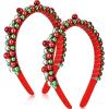 Yilloog 2 Pack Christmas Headband Red Green Silver Tone Christmas Holiday Bells Headbands for Women(Red) view 1