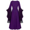 Women Vintage Maxi Dresses Gothic Plus Size Skull Lace Print Halloween Party Dress Long Sleeve Bandage Swing Dress Purple view 2