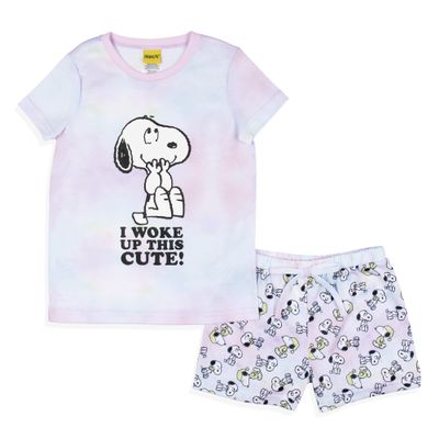 INTIMO Peanuts Girls' I Woke Up This Cute Snoopy Tie-Dye Sleep Pajama Set Shorts (6/6X) Multicolored