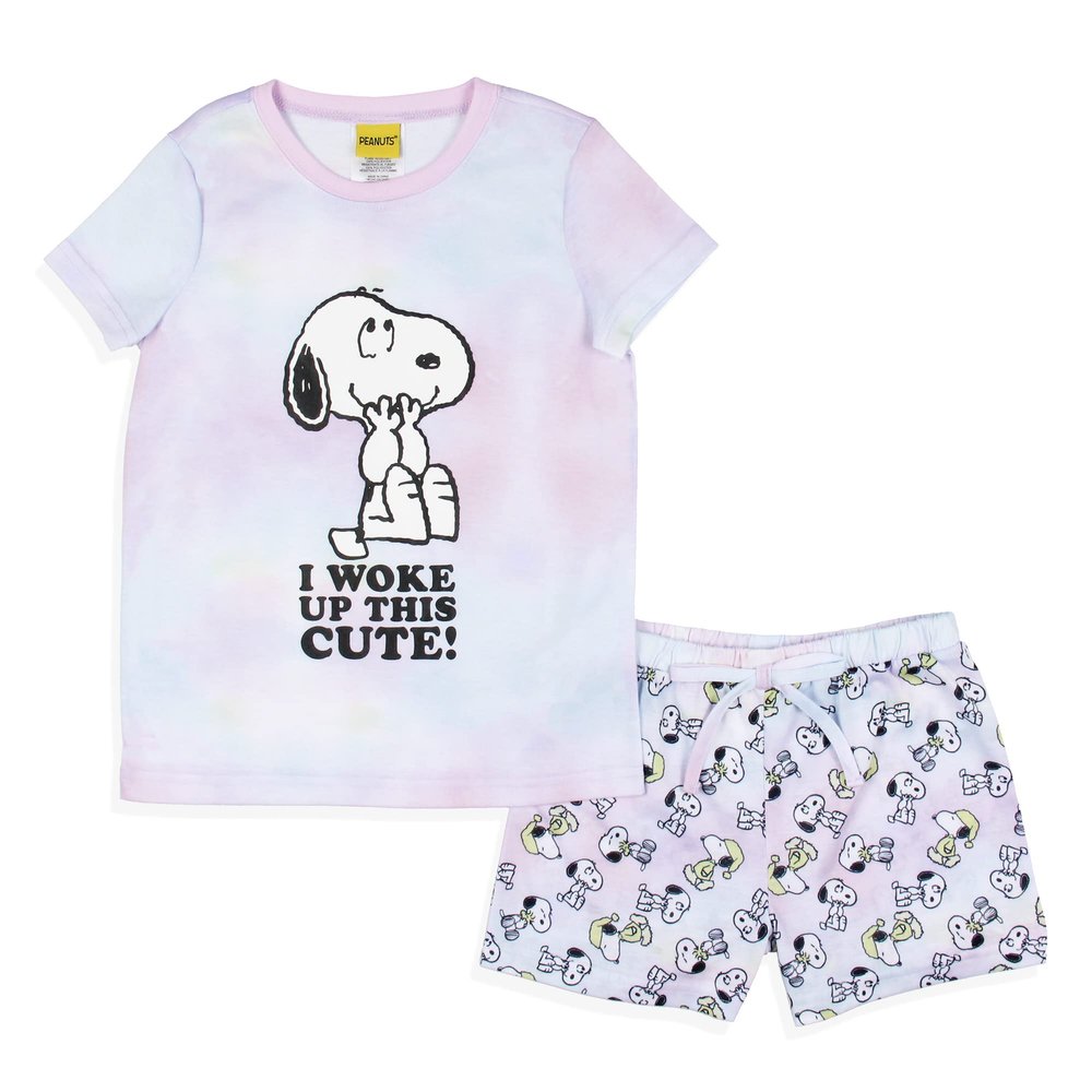 INTIMO Peanuts Girls' I Woke Up This Cute Snoopy Tie-Dye Sleep Pajama Set Shorts (6/6X) Multicolored