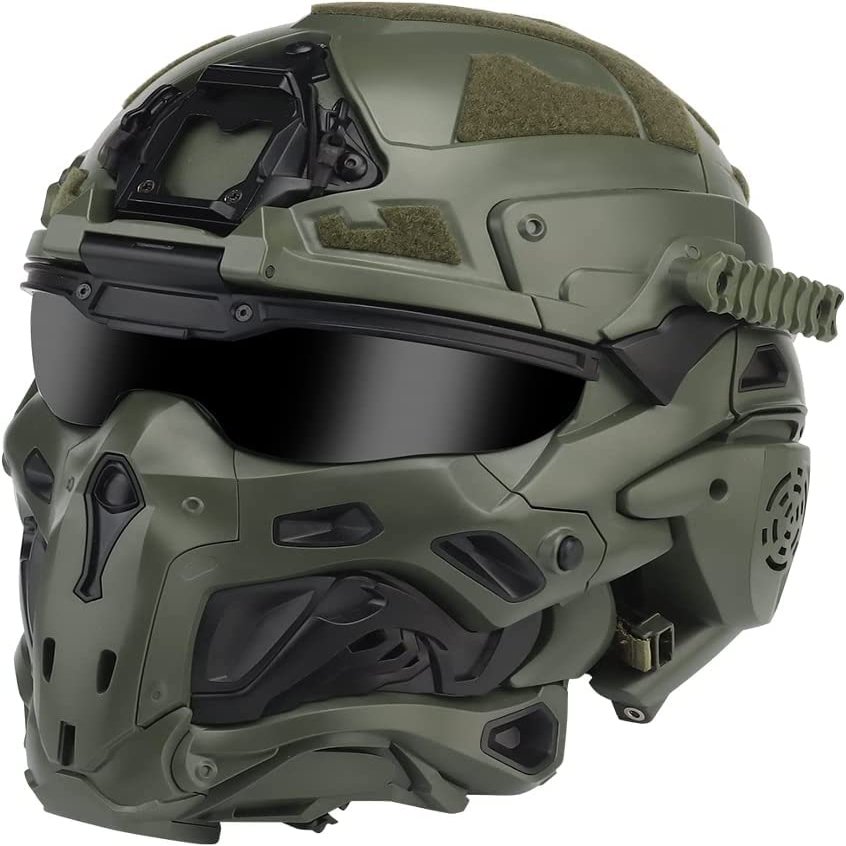Multifunctional Airsoft Helmet, All-in-One Design Built-in Detachable Tactical Headset Anti-Fog Fan Shade Sliding Goggles,Paintball EquipmentAssault Helmet