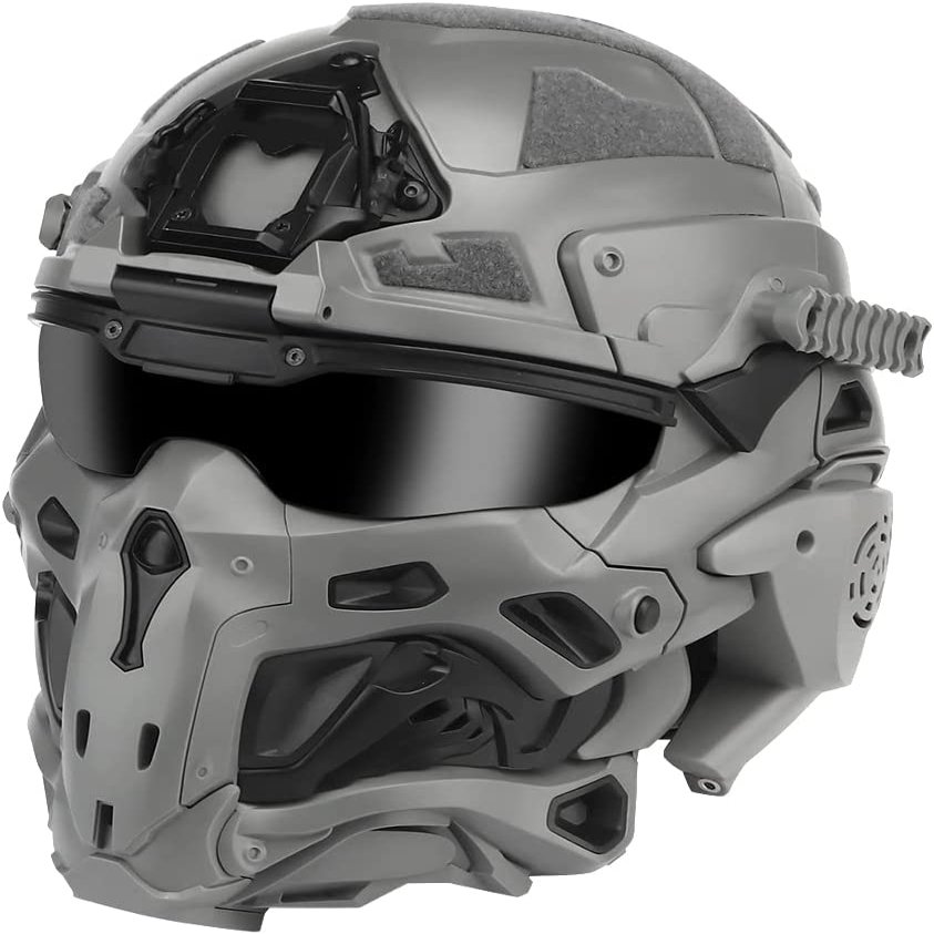 Multifunctional Airsoft Helmet, All-in-One Design Built-in Detachable Tactical Headset Anti-Fog Fan Shade Sliding Goggles,Paintball EquipmentAssault Helmet