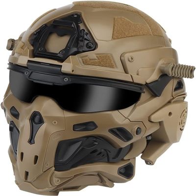 Multifunctional Airsoft Helmet, All-in-One Design Built-in Detachable Tactical Headset Anti-Fog Fan Shade Sliding Goggles,Paintball EquipmentAssault Helmet