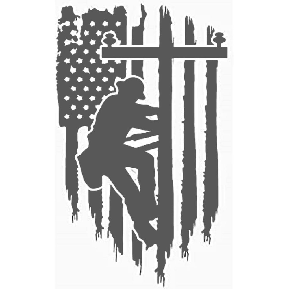 Cartat2s Lineman Distressed American Flag Vinyl Decal | Electrician HVAC | Fits Cars Trucks SUV RV | Window Sticker | 3 Sizes and 8 Colors (9x5.5, Silver)