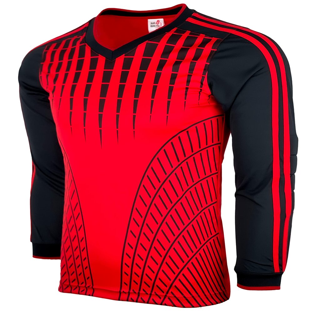 Boy's Goalkeeper Soccer Jersey, Padded Goalie Shirt with Sponge Protector Youth Sizes (Youth Small, Red/Black)