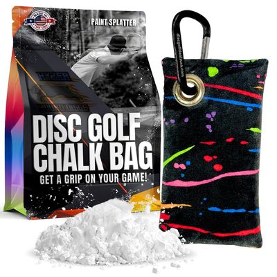 Disc Golf Chalk Bag | Attaches to Bag with a Carabiner | Better than Rosin & Sawdust Bags | Improve Your Grip for Consistency | Disc Golf Accessories for Men | Disc Grip Enhancer (Paint Streaks)