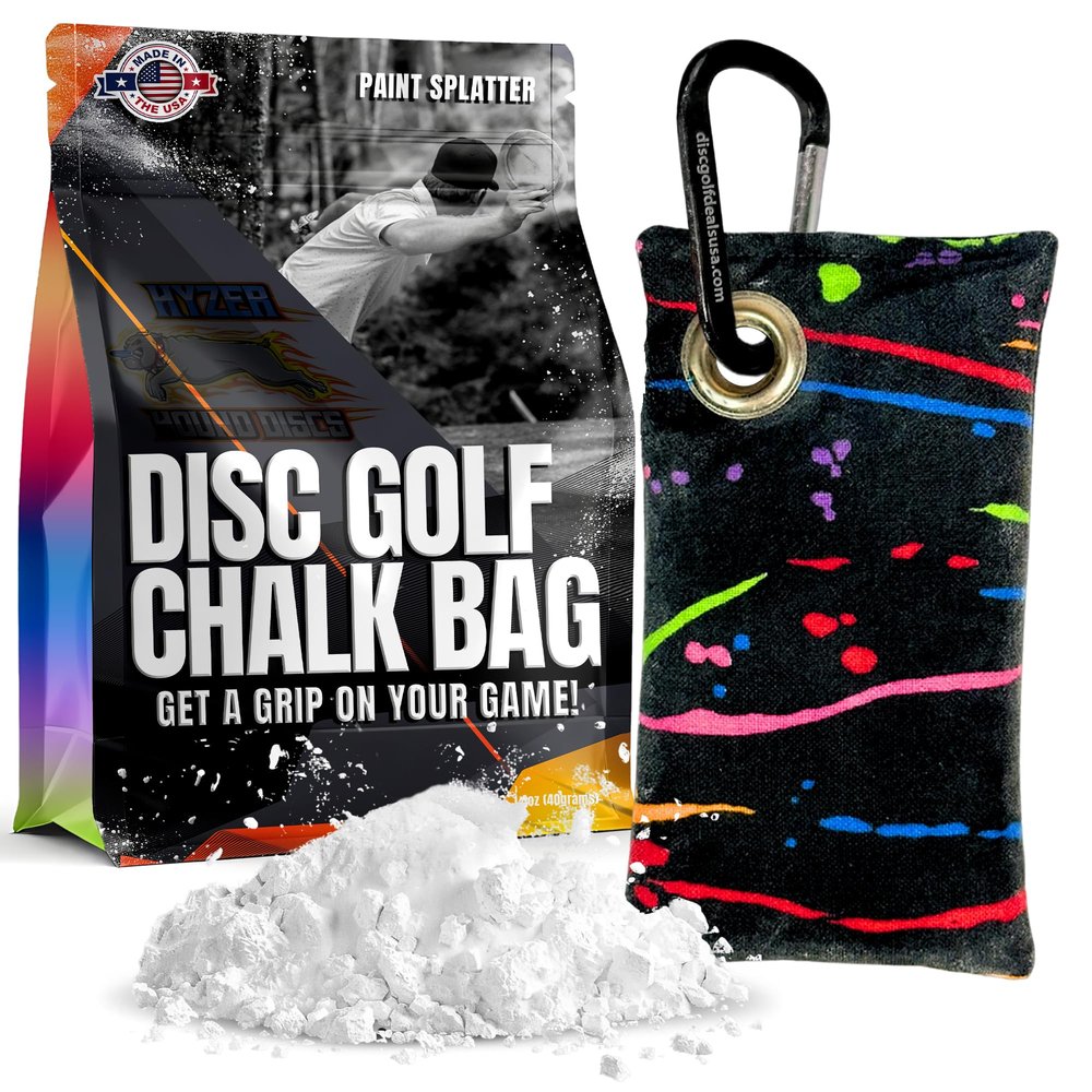 Disc Golf Chalk Bag | Attaches to Bag with a Carabiner | Better than Rosin & Sawdust Bags | Improve Your Grip for Consistency | Disc Golf Accessories for Men | Disc Grip Enhancer (Paint Streaks)