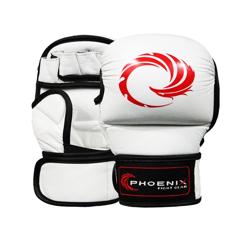 Phoenix Fight Gear Flight MMA Training Gloves, Gear for Boxing, Sparring, and Other MMA Mixed Martial Arts Sports, MMA Hybrid Sparring Gloves, Grappling, Open Palm for Men & Women (White, Medium)