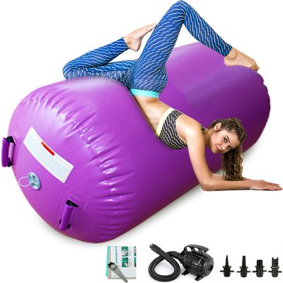 CZGBRO Air Roller Gymnastics Barrel, Air Mat Tumble Track Gymnastic Equipment Inflatable Tumbler Backbend Trainer with Electric Pump for Yoga Cheerleading Home & Water Use (Purple, 3.3ftx31.5inch)