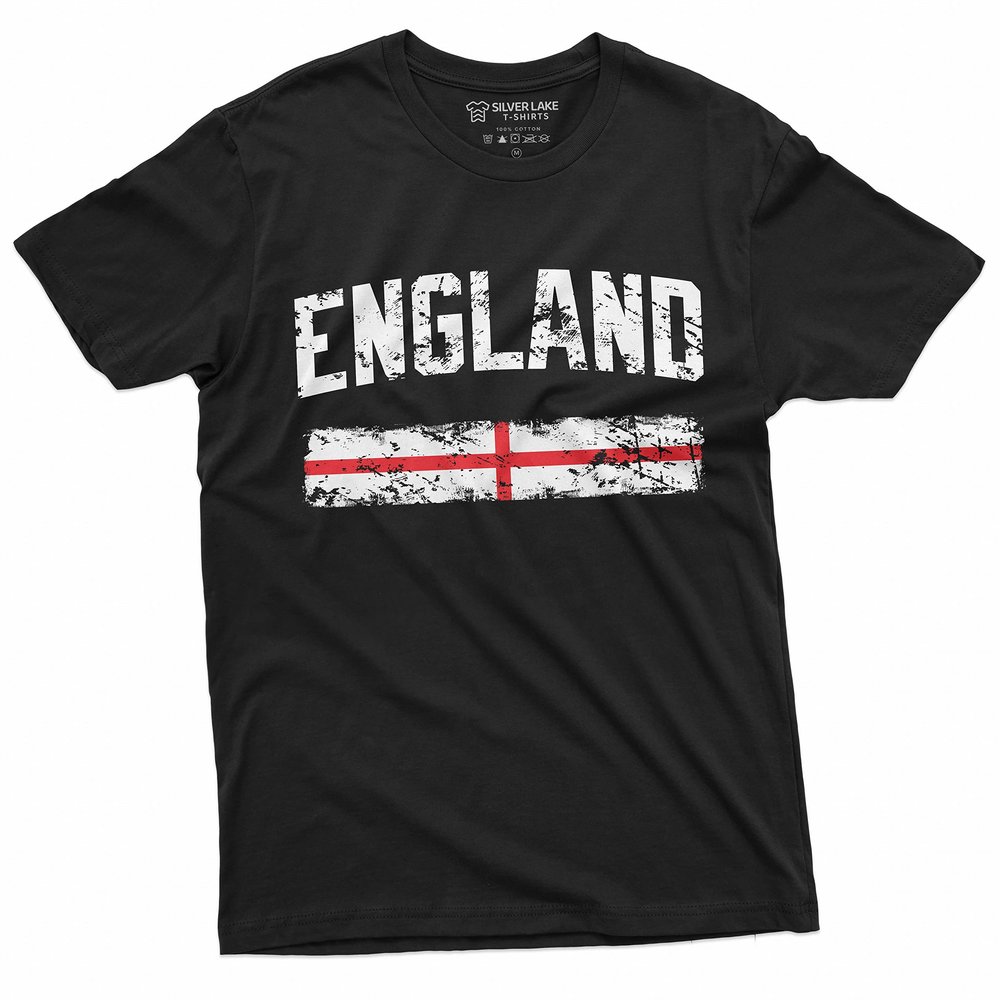 England Tee Shirt UK English Flag Banner Soccer Football Nationality Patriotic Tee (Medium Black)