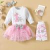 GRNSHTS Baby Girl Birthday Cake Smash Outfit Toddler My 1st Birthday Snowflake Romper+Tutu Skirt+Headband+Leg Warmers Clothes Set (Snowflake Pink, 12-18M) view 2