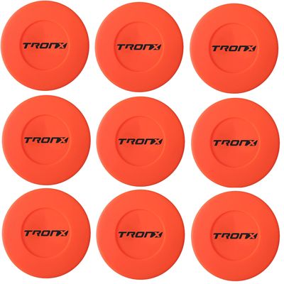 TronX Plastic Floor Hockey Pucks for Indoor & Outdoor Hockey, Lightweight Plastic Pucks for Street Hockey, (Orange, Pack of 9)