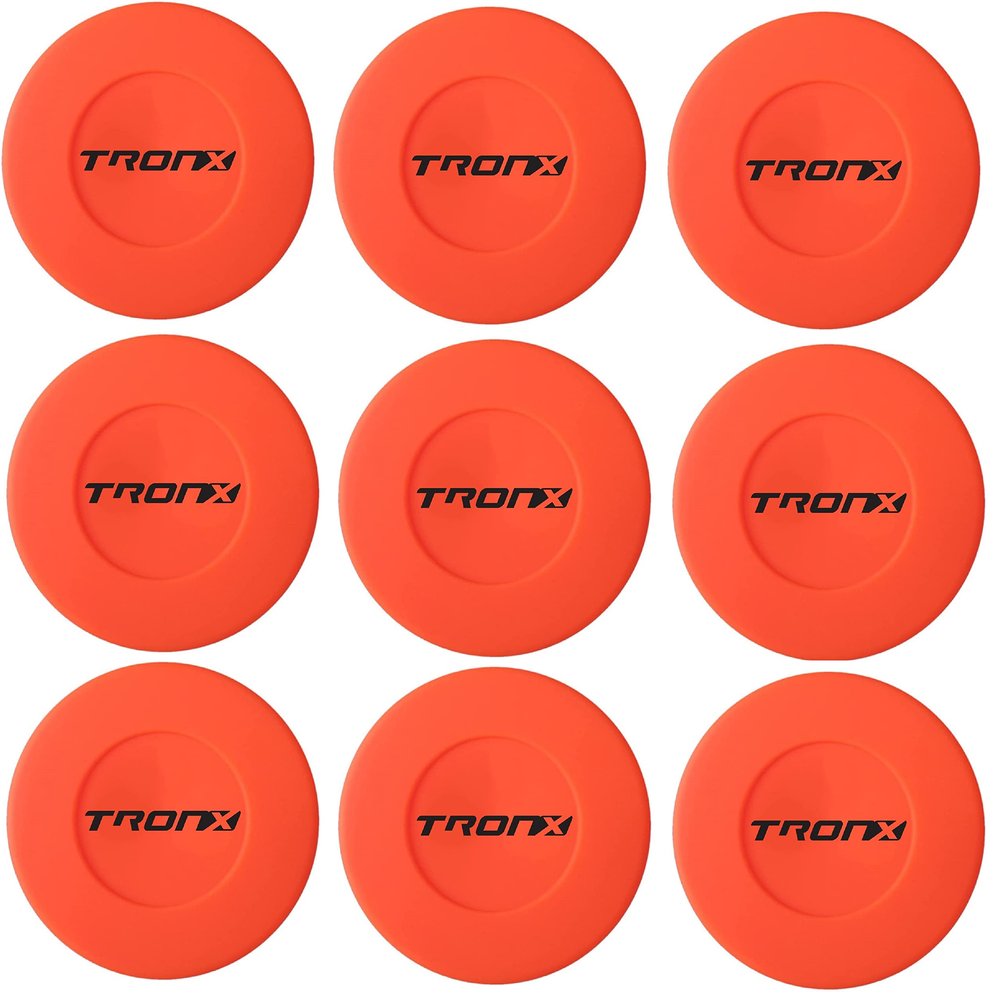 TronX Plastic Floor Hockey Pucks for Indoor & Outdoor Hockey, Lightweight Plastic Pucks for Street Hockey, (Orange, Pack of 9)
