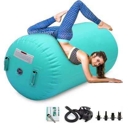 CZGBRO Air Roller Gymnastics Barrel, Air Mat Tumble Track Gymnastic Equipment Inflatable Tumbler Backbend Trainer with Electric Pump for Yoga Cheerleading Home & Water Use(Green, 4ft*29.5inch)