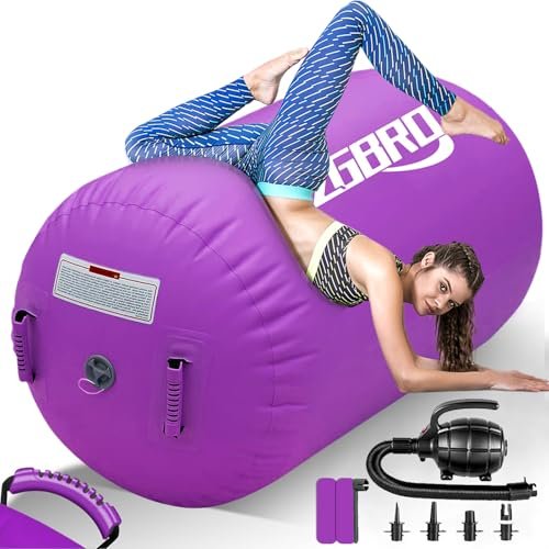 CZGBRO Air Roller Gymnastics Barrel, Air Mat Tumble Track Gymnastic Equipment Inflatable Tumbler Backbend Trainer with Electric Pump for Yoga Cheerleading Home & Water Use (Purple, 3.3ftx23.6inch)