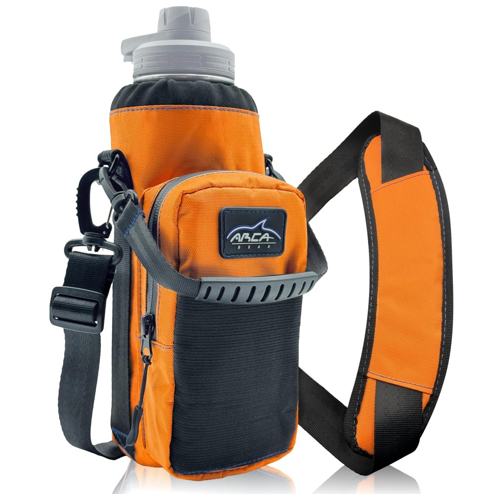 Arca Gear 40 oz Hydro Carrier - Insulated Water Bottle Sling w/Carry Handle, Shoulder Strap, Wallet and Two Pouches - The Perfect Flask Accessory (Sunrise Orange)