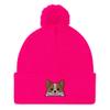 Corgi Beanie, Embroidered Pom-Pom Beanie, Kawaii Corgi Beanie, Corgi mom dad hat, Corgi Neon Pink view 1