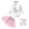 GRNSHTS Baby Girl Birthday Cake Smash Outfit Toddler My 1st Birthday Snowflake Romper+Tutu Skirt+Headband+Leg Warmers Clothes Set (Snowflake Pink, 9-12M) view 1