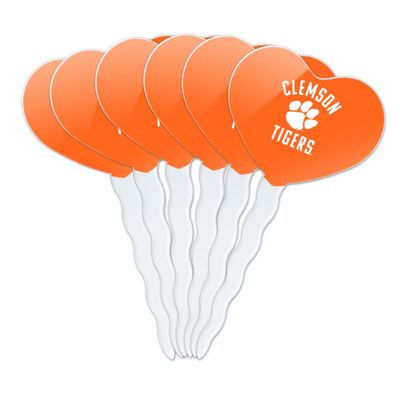 Clemson University Tigers Logo Heart Love Cupcake Picks Toppers Decoration Set of 6