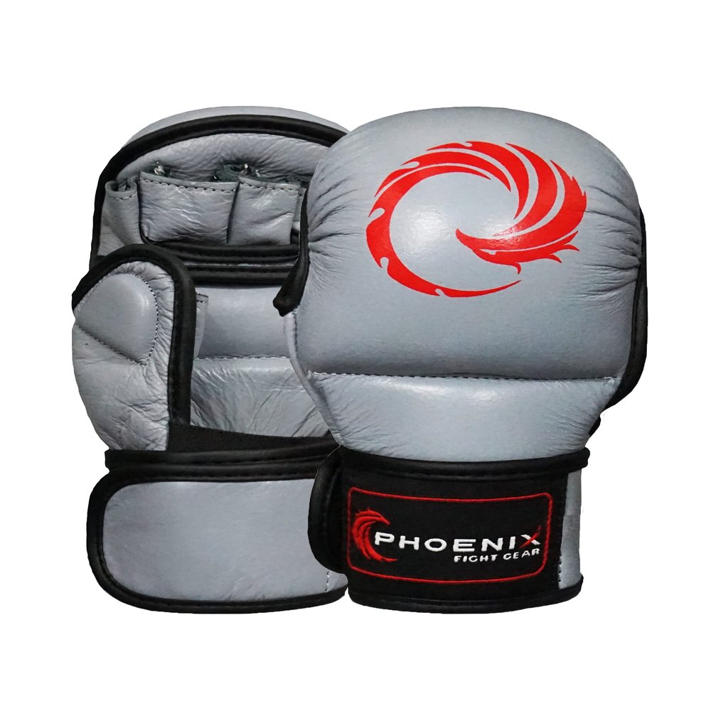 Phoenix Fight Gear Flight MMA Training Gloves, Gear for Boxing, Sparring, and Other MMA Mixed Martial Arts Sports, MMA Hybrid Sparring Gloves, Grappling, Open Palm for Men & Women (Grey, Medium)