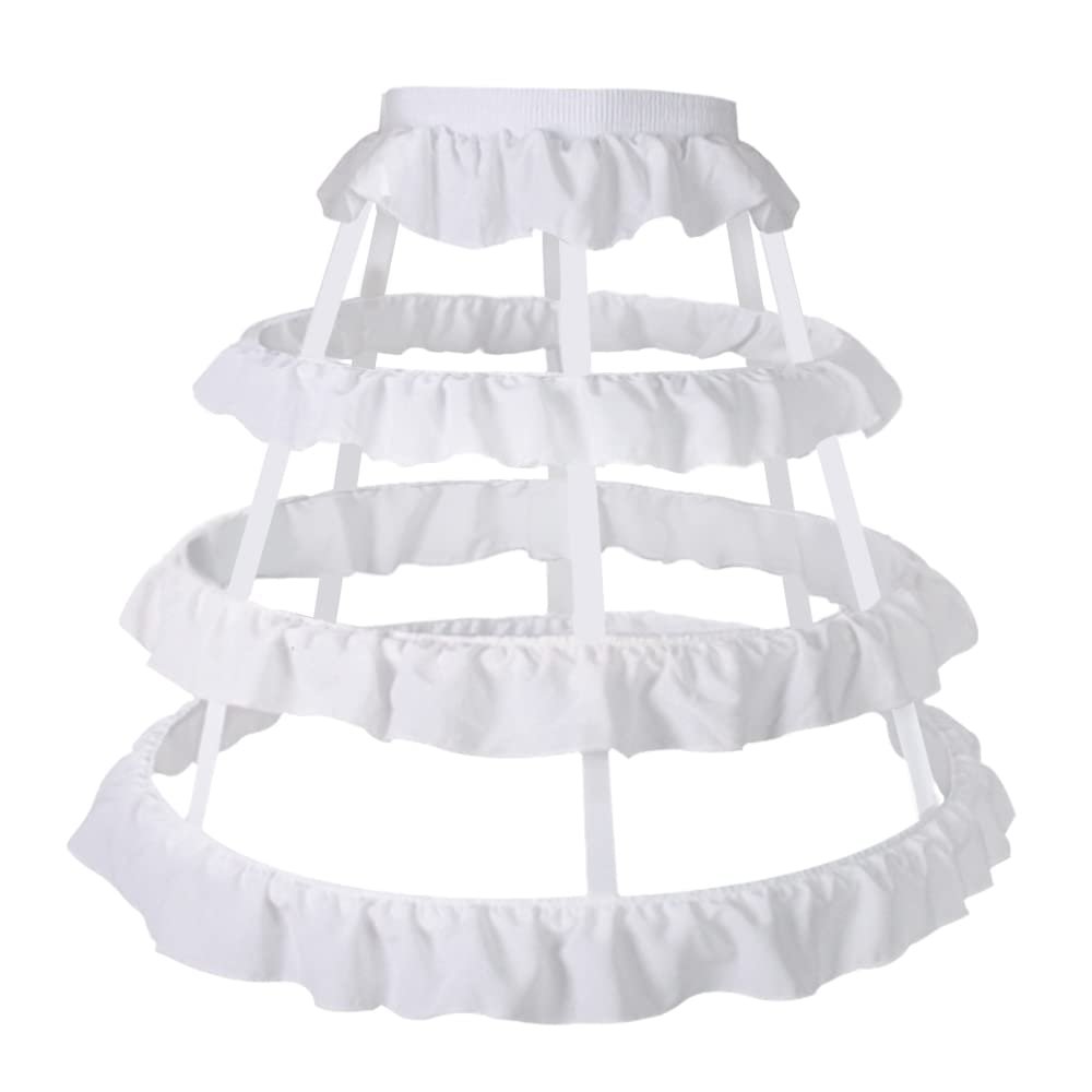 ARTYME 3 Hoops Ruffle Rockabilly Crinoline Lolita Short Petticoat Ball Gown Cosplay Underskirt Pannier Petticoat (White)