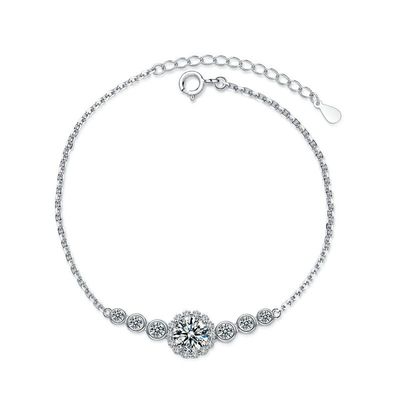StarGems 1ct Moissanite 925 Silver Platinum Plated Zirconia Adjustable Bracelet B4706