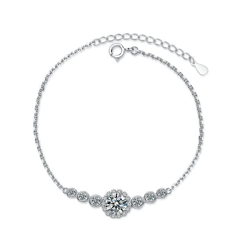 StarGems 1ct Moissanite 925 Silver Platinum Plated Zirconia Adjustable Bracelet B4706